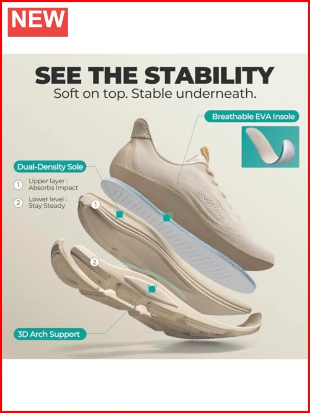 Slip-On Walking Shoes Hands-Free Cushion Running Tennis Arch Support Athletic